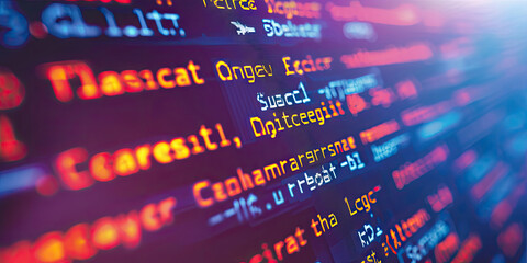 Poster - Close up computer screen with Programming code abstract technology background, software developer ,technology, data analysis, finance, and digital information concepts.Computer script