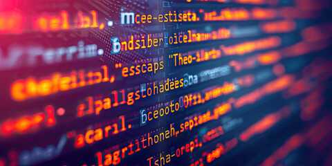 Poster - Close up computer screen with Programming code abstract technology background, software developer ,technology, data analysis, finance, and digital information concepts.Computer script