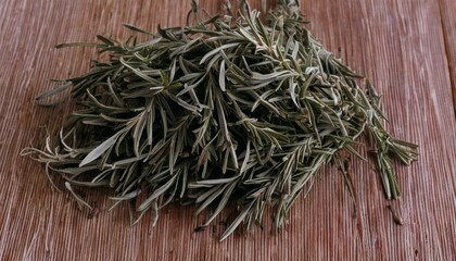 Canvas Print - A pile of fresh herbs on a wooden table