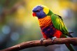 : A vibrant rainbow lorikeet perched on a branch, its plumage a riot of colors.