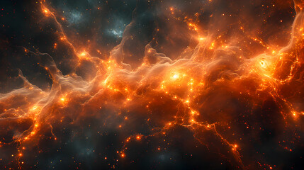 Wall Mural - Digital representation of a cosmic nebula with dynamic energy flows and bright nodes.
