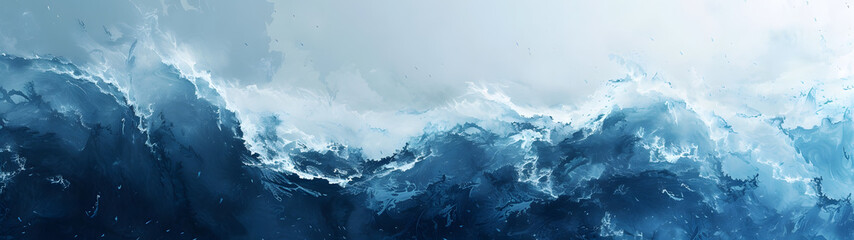 Canvas Print - A Painting of a Powerful Wave in the Ocean