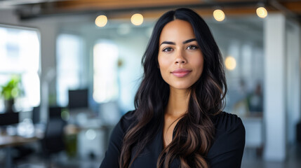 Canvas Print - Confident latin businesswoman portrait at her office with copy space