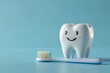 White isolated 3D tooth smile with and toothbrush, representing love for dental care, concept of dental care, dentist, about teeth, oral cavity