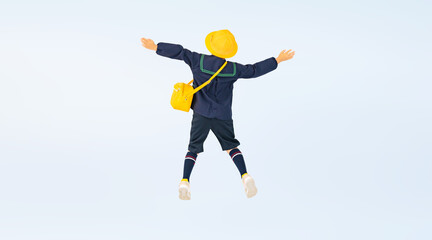 Poster - ジャンプする幼稚園児・保育園児の男の子の後ろ姿（切り抜き背景透過PNGも販売しております。作成者リンクから「PNG」で検索してください）
