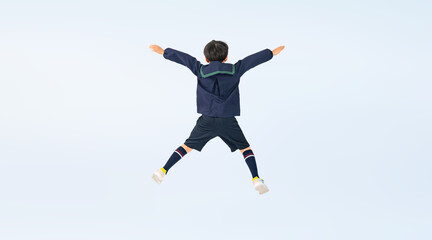 Poster - ジャンプする男の子の後ろ姿（切り抜き背景透過PNGも販売しております。作成者リンクから「PNG」で検索してください）