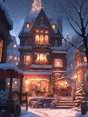 Wall Mural - christmas house in the night