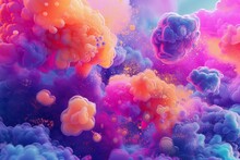 Abstract Fantasy Sky With Neon Clouds In A Variety Of Colors. Generative AI