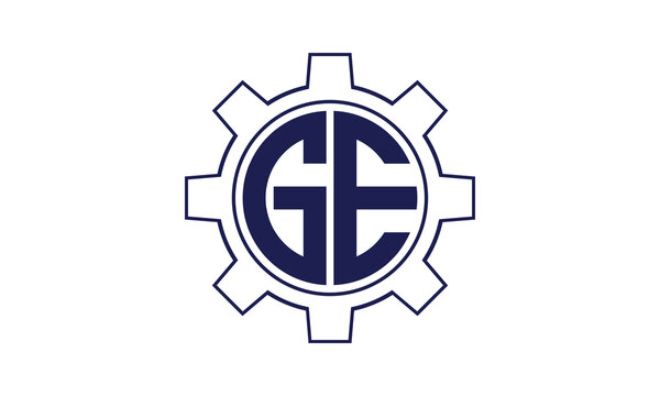 GE initial letter mechanical circle logo design vector template. industrial, engineering, servicing, word mark, letter mark, monogram, construction, business, company, corporate, commercial, geometric