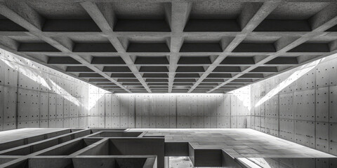  empty concrete room, Cement panel ceiling square block pattern Lighting Architecture details, A modern and stylish representation of architectural design. for contemporary construction 