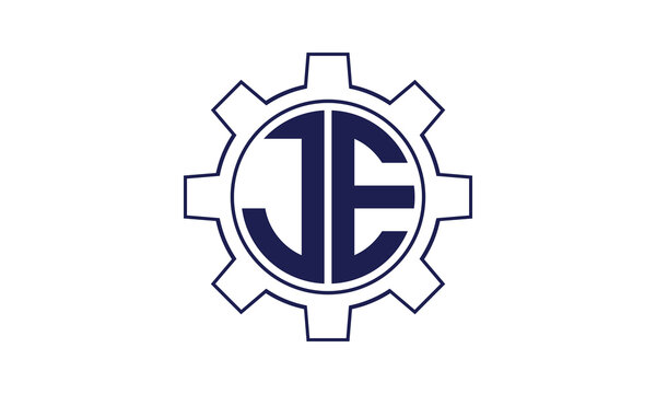 JE initial letter mechanical circle logo design vector template. industrial, engineering, servicing, word mark, letter mark, monogram, construction, business, company, corporate, commercial, geometric