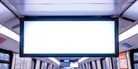 Poster - a blank screen is installed in an indoor train,Mockup LCD Screen Blank digital tv Media display,for digital advertising, event announcements, live streaming, informational displays, and public messagi