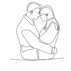 Wall Mural - one line drawing of hugging couple