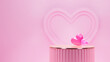 © Prathmesh T - Valentine's day scene background. Product presentation, mock up, show cosmetic product, Podium, stage pedestal or platform with geometric hearts. 3D Illustration