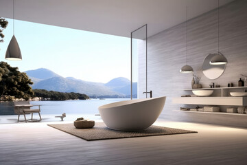 Wall Mural - Design luxury tub render modern home interior room bath bathroom bathtub house