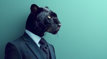 Black Panther In A Suit On Green Background