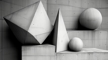 Wall Mural - Composition of minimalist concrete forms. Shadows on abstract geometric shapes.