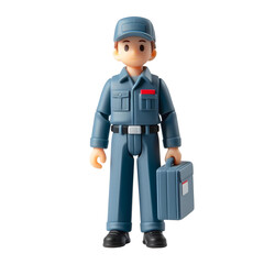 Plastic toy figure Deliveryman isolated on transparent background