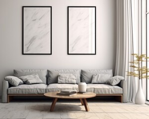 Wall Mural - Frame mockup, ISO A paper size. Living room wall poster mockup. Interior mockup with house background