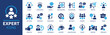 Expert icon set. Containing advice, competence, expertise, knowledge, skill, specialist, experience and more. Solid vector icons collection.