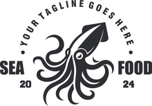 Squid Vintage Monochrome Logo Design Vector Graphic