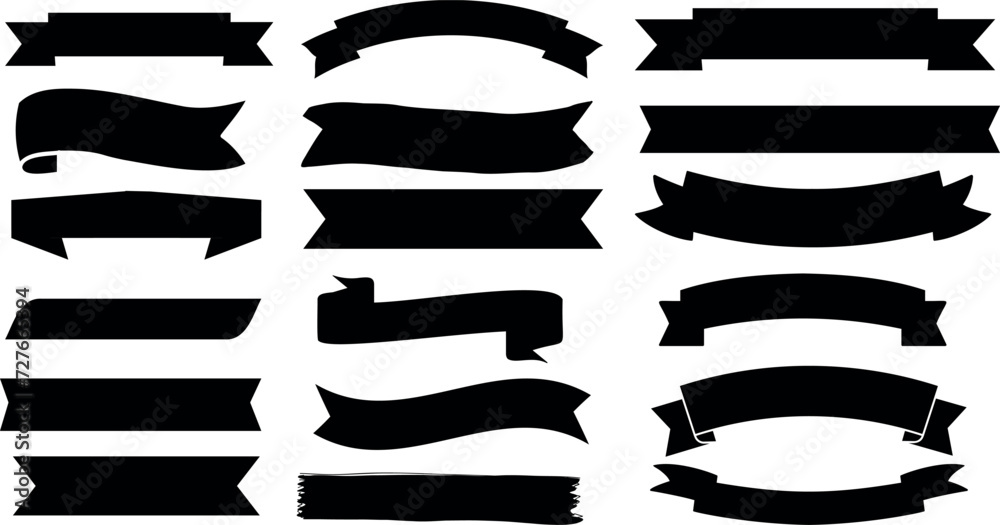 Black banner, ribbon silhouette vector set. Perfect for title ...