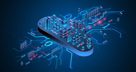Aufkleber - Cloud computing concept. Abstract connection technology background. Hand drawn vector.