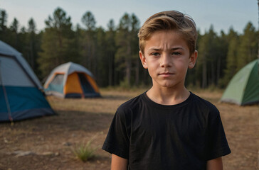 Wall Mural - child in camping tent vacation in the summer