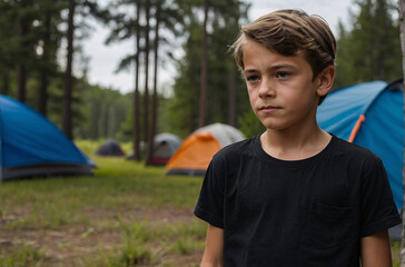 Wall Mural - child in camping tent vacation in the summer