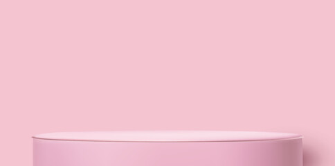 Wall Mural - round podium on pink background. cute product display. cosmetics design.