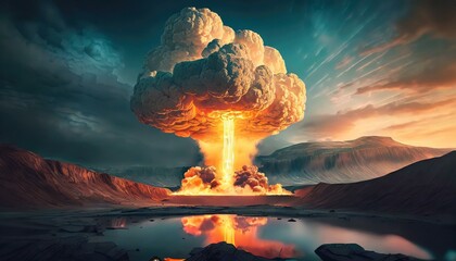 Wall Mural - Mushroom Shaped Cloud - Atomic Bomb Explosion - Bombing of Open Area