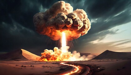 Mushroom Shaped Cloud - Atomic Bomb Explosion - Bombing of Open Area