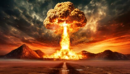 Wall Mural - Mushroom Shaped Cloud - Atomic Bomb Explosion - Bombing of Open Area