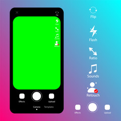 Wall Mural - Video creation screen interface on a smartphone. Live streaming. Video blog recording. Create video & make money. Illustration of making videos for social media
