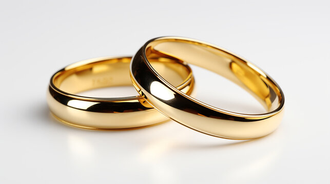 wedding rings in glass, Set of Golden Wedding Rings, soft focus gold rings,white background