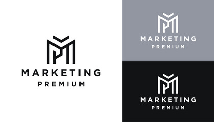 Poster - Initial Letter MP P M PM Monogram with Connected Line Art Logo Design