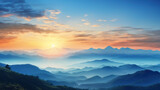 Fototapeta Góry - Mountain Sunrise Elegance, Light Bronze and Azure Hues