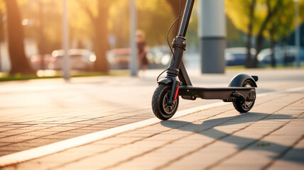 Wall Mural - e-scooter in a urban city street in the morning.