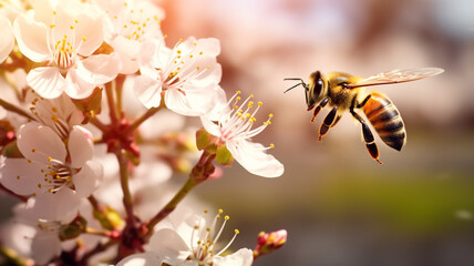 Wall Mural - bee on spring beautiful landscape background