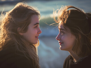 Wall Mural - Two girls have a nice conversation