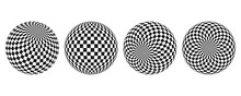 Abstract Optical Illusion Sphere. Hypnotic Ball With Black And White Squares. Vector Illustration.