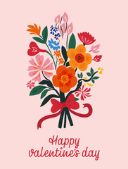  Valentine's Day flower bouquet vector illustration.
Cute flowers with ribbon and text
