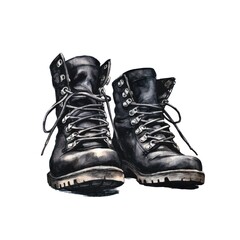 Wall Mural - Black leather boots isolated on white background in watercolor style.