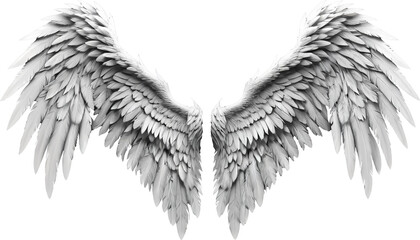 White angel wing isolated on transparent background, Generative AI.