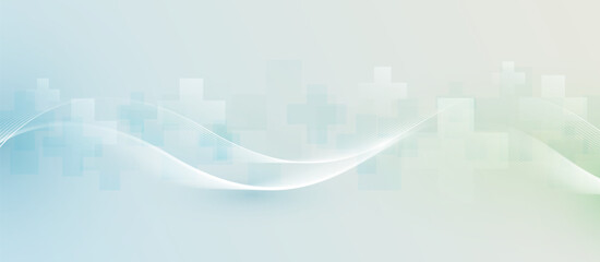 Leinwandbilder - Abstract white geometric futuristic digital hi-technology on a soft blue background. Healthcare and Science banner. Cross sign. Vector illustration