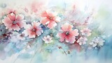 Fototapeta Kwiaty - Ethereal Watercolor Floral Harmony in Soft Pastel Tones - Generative AI