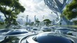 Futuristic Nanotech Urban Park with Floating Spheres