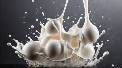 Wall Mural - Milk drops and splashes isolated on transparent background. Abstract background with splashing white liquid