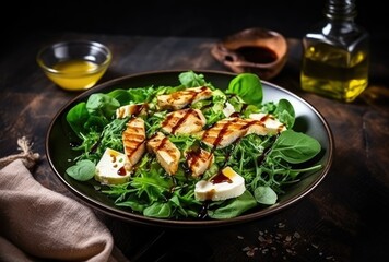 Turkey lettuce salad with lemon dressing, balsamic reduction.