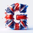 Glasss letter G in color of United Kingdom flag. AI generated illustration